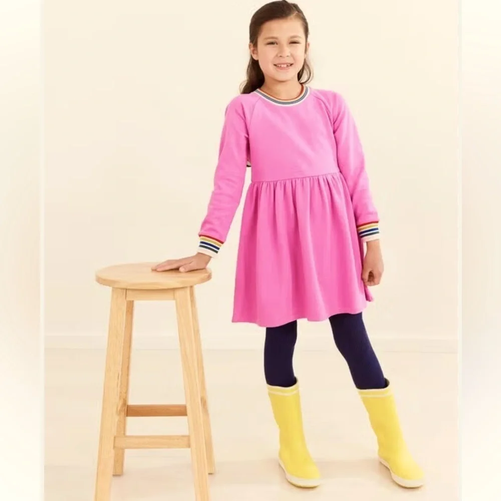 Hanna Andersson pink rainbow cuffed long sleeve dress size 12